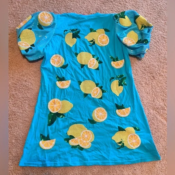 Vibrant Blue Lemon Print T-Shirt - Picture 2 of 3